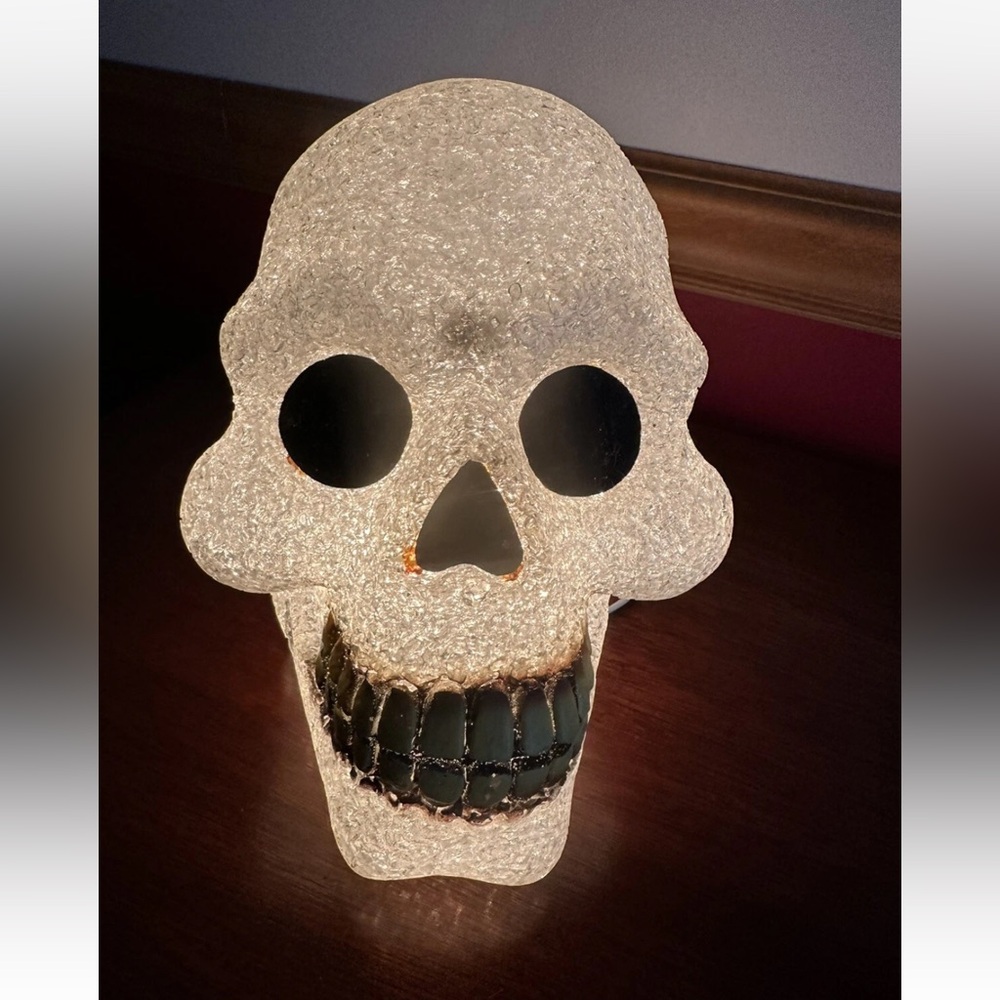 Lighted White Skull Rubber Plastic Halloween Decor